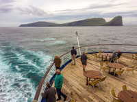 MV Marco Polo sails away from the Faroe Islands