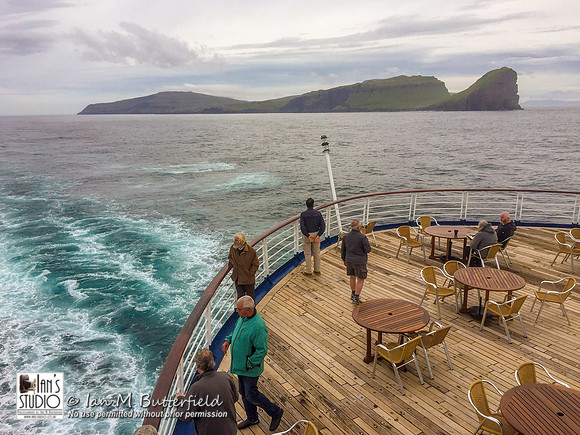 MV Marco Polo sails away from the Faroe Islands