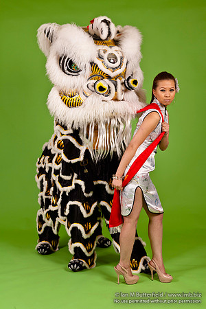 Chinese woman with dancing lion