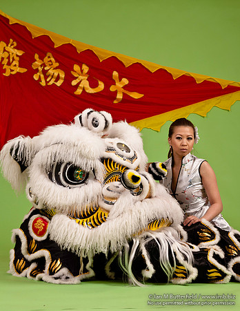 Chinese woman with dancing lion