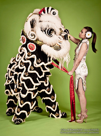 Chinese woman with dancing lion