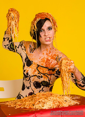 Food fight with spaghetti