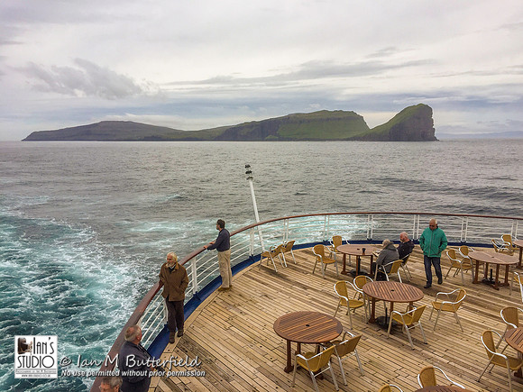 MV Marco Polo sails away from the Faroe Islands